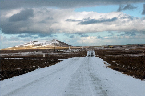 snow covered roads of Saint Paul Island, Alaska